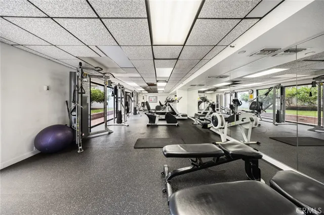 a view of a room with gym equipment