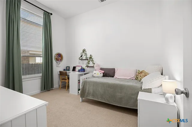 a bedroom with a bed and a cabinets