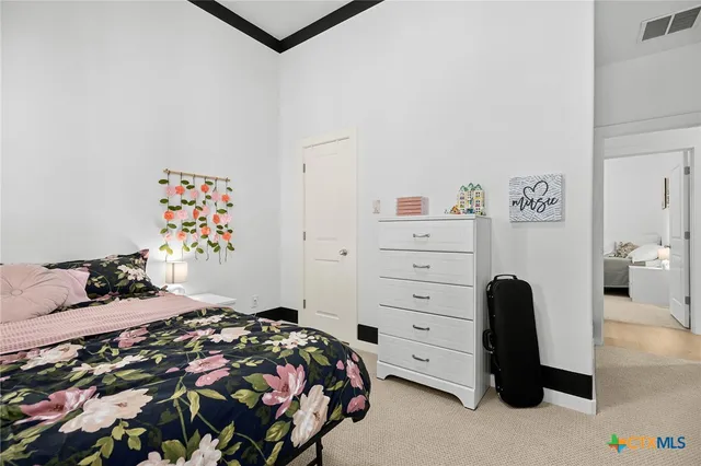 a bedroom with a bed and a closet