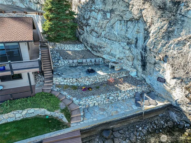 a view of a balcony with an ocean