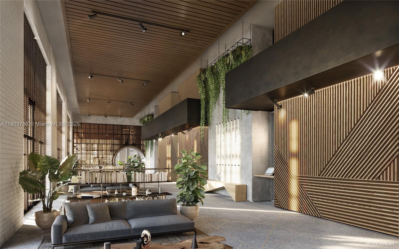 159 Northeast 6th Street, Unit PH5014 Miami, FL 33132 - Photo 5 of 41 a living room with furniture and a potted plant