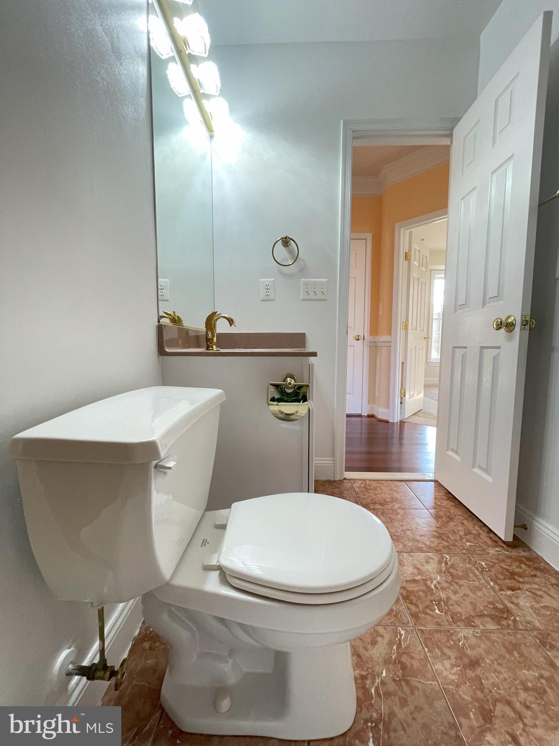 7212 Highland Street Springfield, VA 22150 - Photo 43 of 60 a white toilet sitting next to a bathroom sink and a mirror