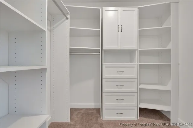 a view of walk in closet with empty racks