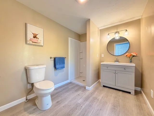 a bathroom with a toilet a sink and mirror