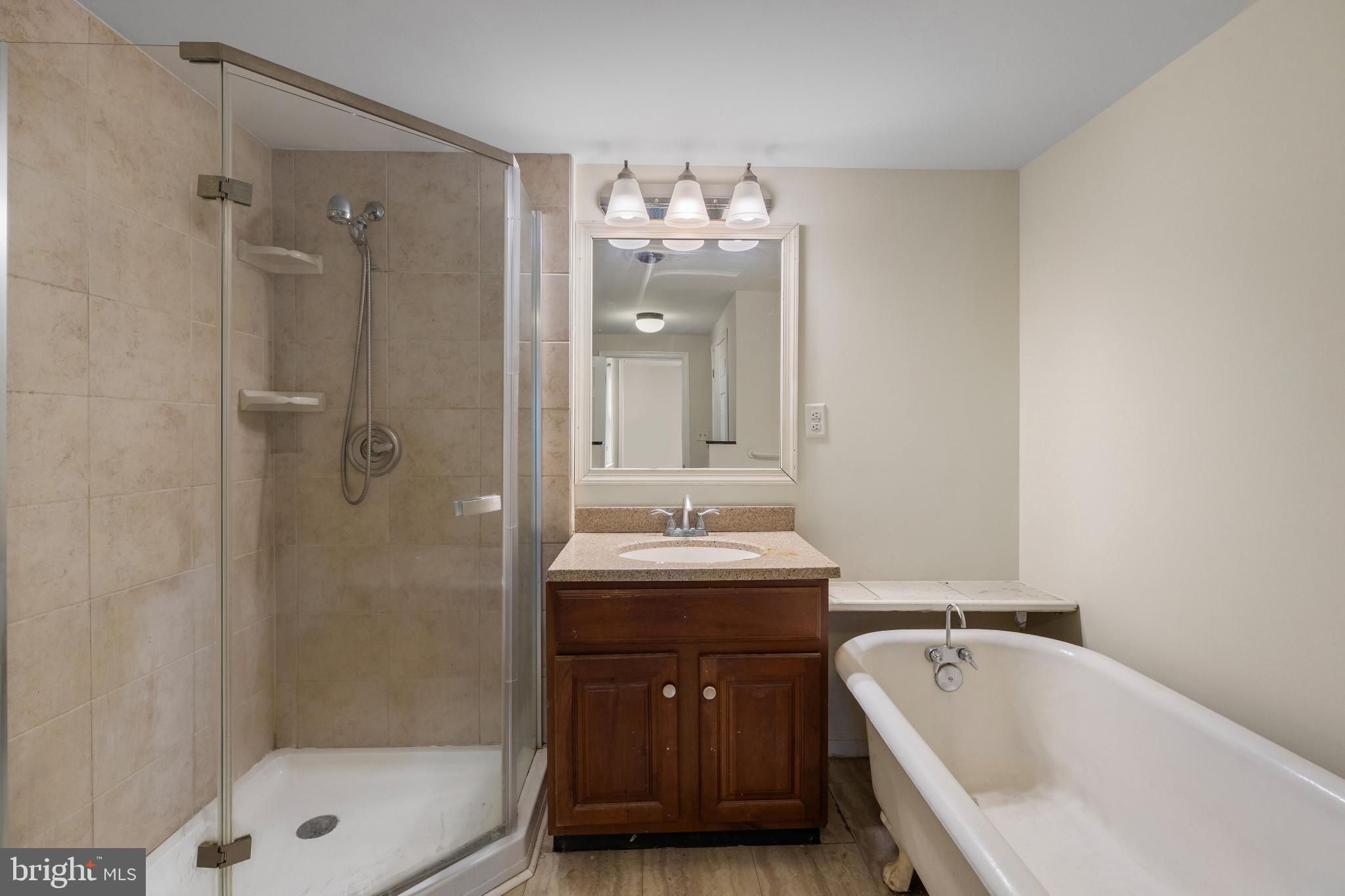 119 South Poppleton Street Baltimore, MD 21201 - Photo 13 of 27 a bathroom with a tub sink and mirror