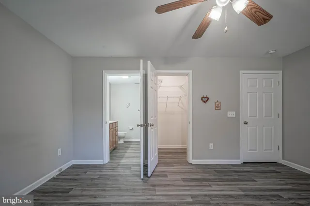 a view of a room with racks on the wall