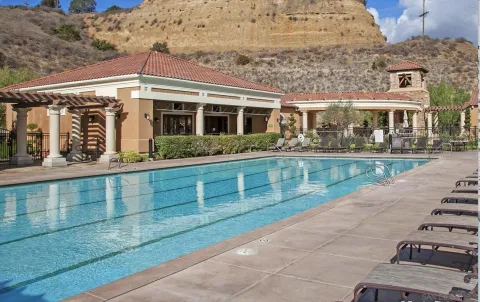 a view of a building with a garden