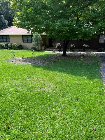 a view of a garden with an outdoor space