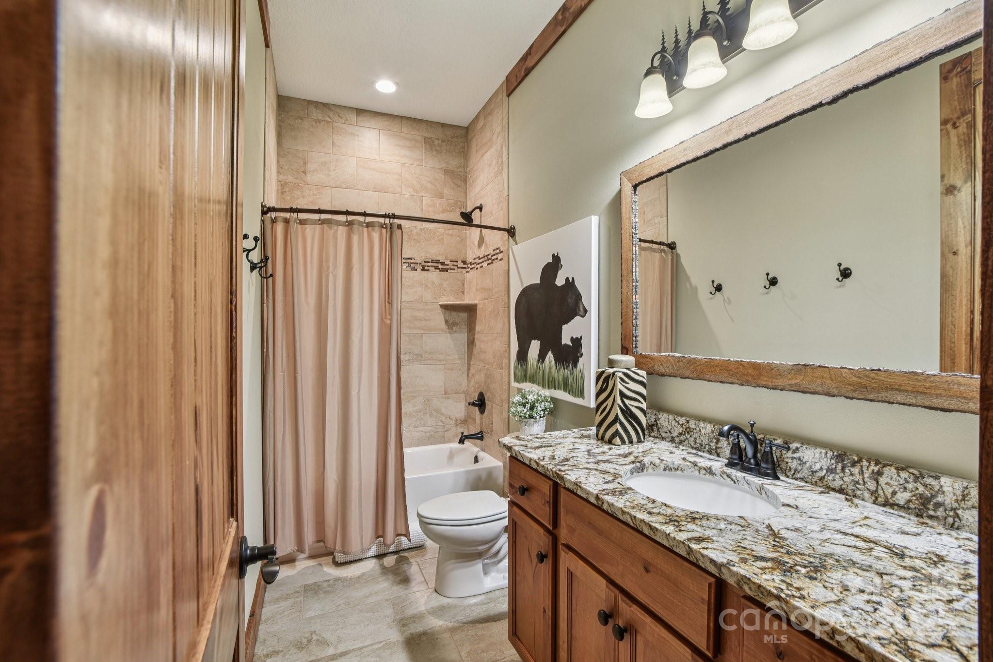 71 Raptor Way Sapphire, NC 28774 - Photo 29 of 46 a bathroom with a granite countertop sink toilet and shower