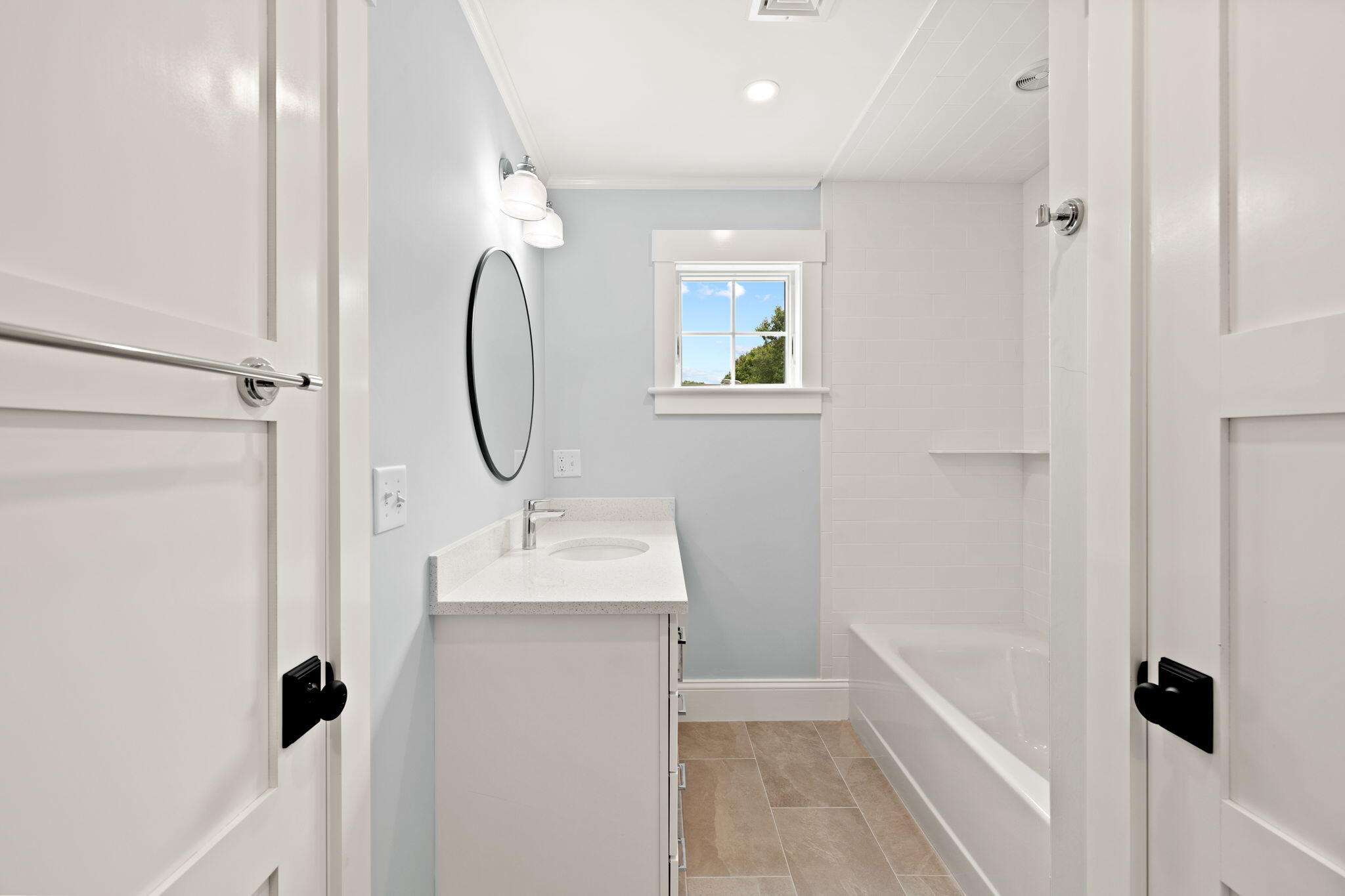 76 Old Mill Road Osterville, MA 02655 - Photo 37 of 45 a bathroom with a granite countertop sink a mirror and shower