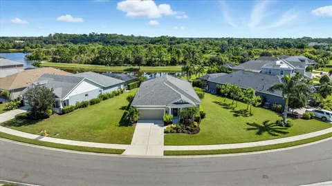 a view of a garden with a houses
