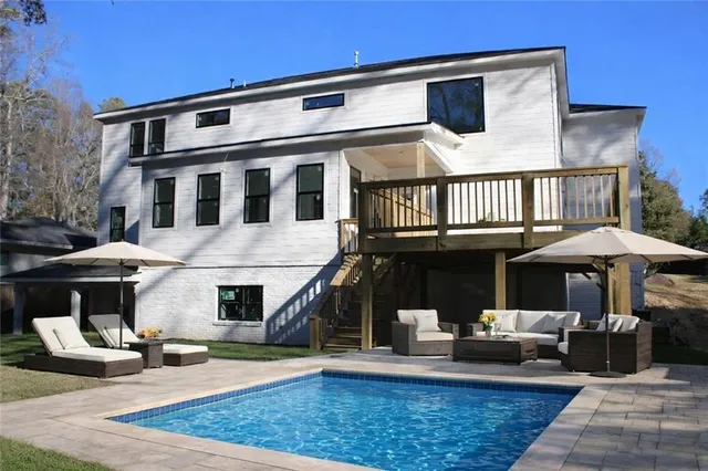 a front view of a house with patio