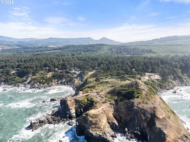 a view of a town with mountains in the background