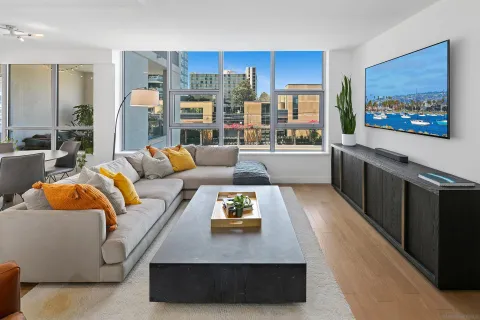 a living room with furniture and a couch