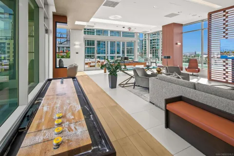 a view of tall buildings