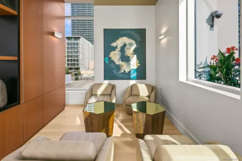 a view of a city with tall buildings