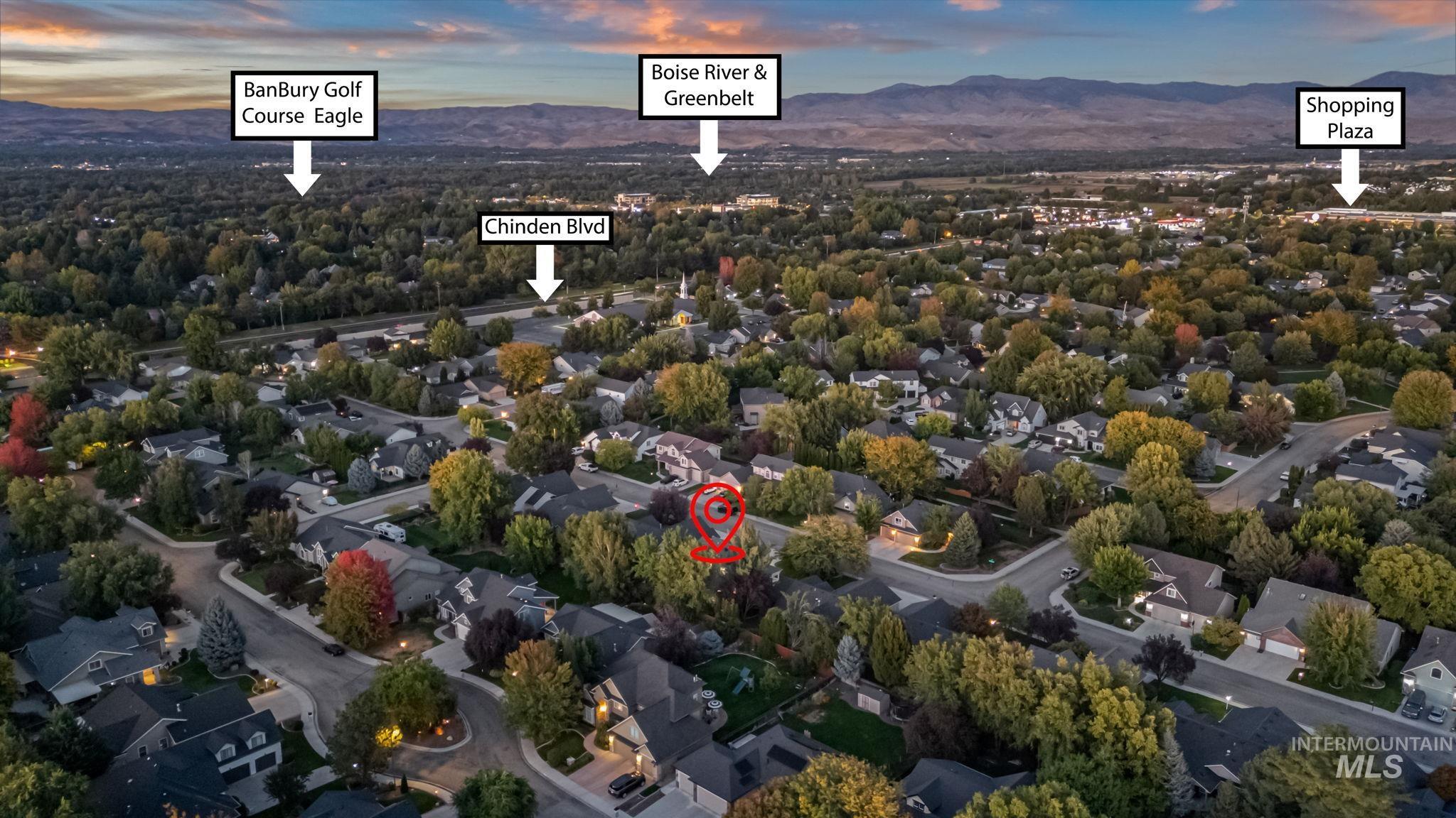 6099 North Heathrow Way Boise, ID 83713 - Photo 37 of 39 Aerial view at dusk of a mountain view and a residential view
