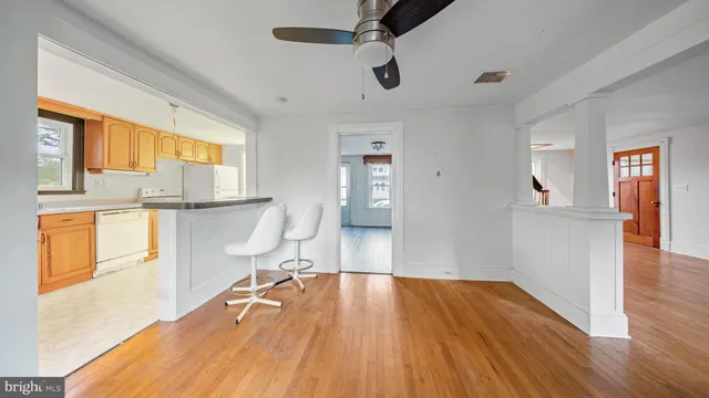 a workspace with wooden floor