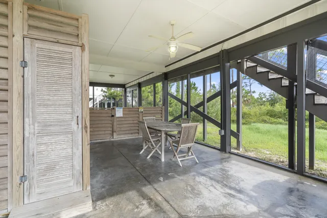 a view of an ocean and a building