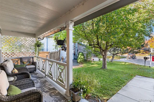 a view of porch with a garden