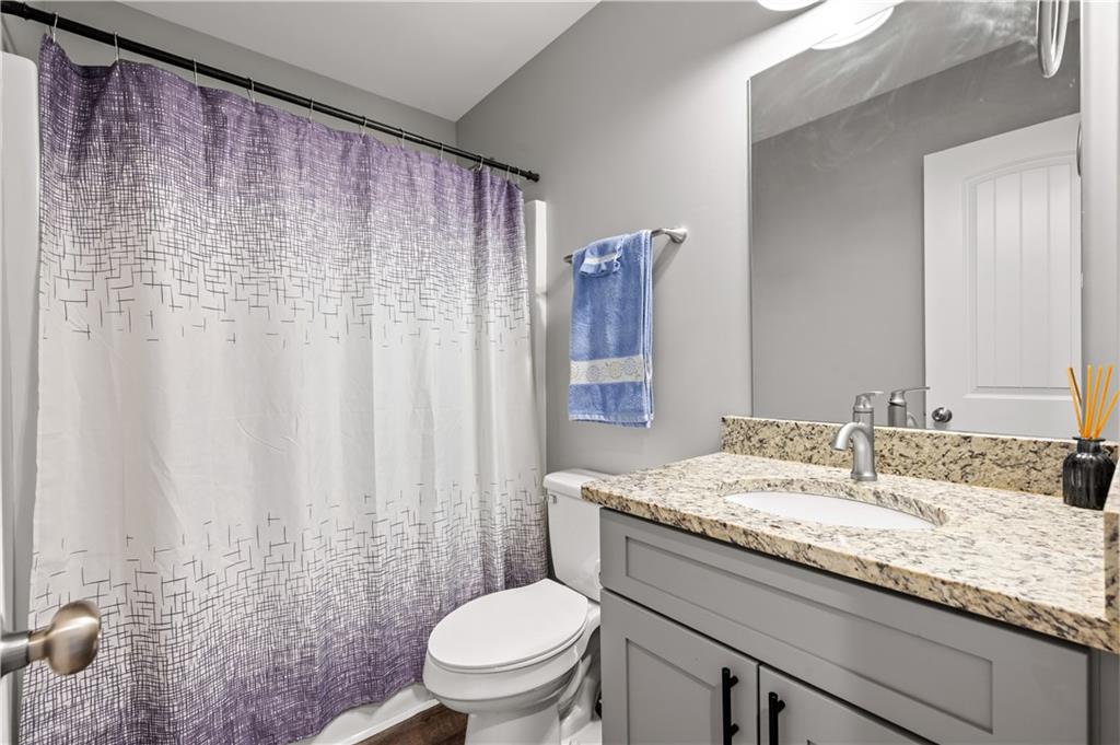 611 Bell Loop Chatsworth, GA 30705 - Photo 27 of 42 a bathroom with a granite countertop sink and a toilet