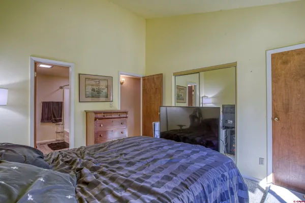 a bedroom with a bed and a dresser