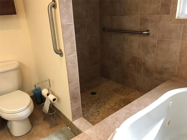 a bathroom with a toilet and a shower