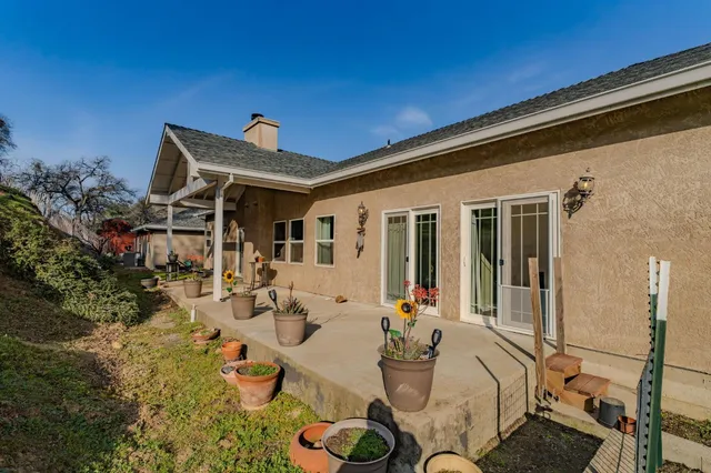 a front view of a house with patio