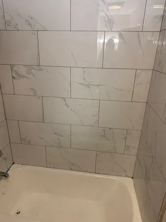 a bathroom with a bathtub