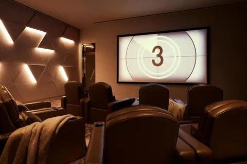 a front view of a house with a projector