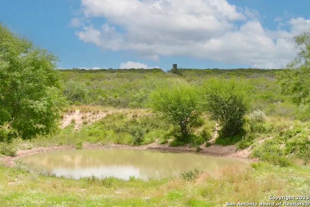 a view of a lake with a yard