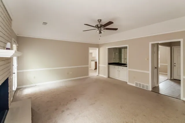 a view of a livingroom with a fireplace