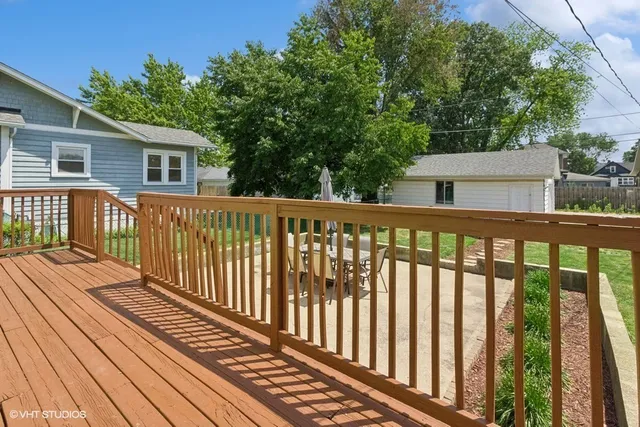 a view of a wooden street from a balcony