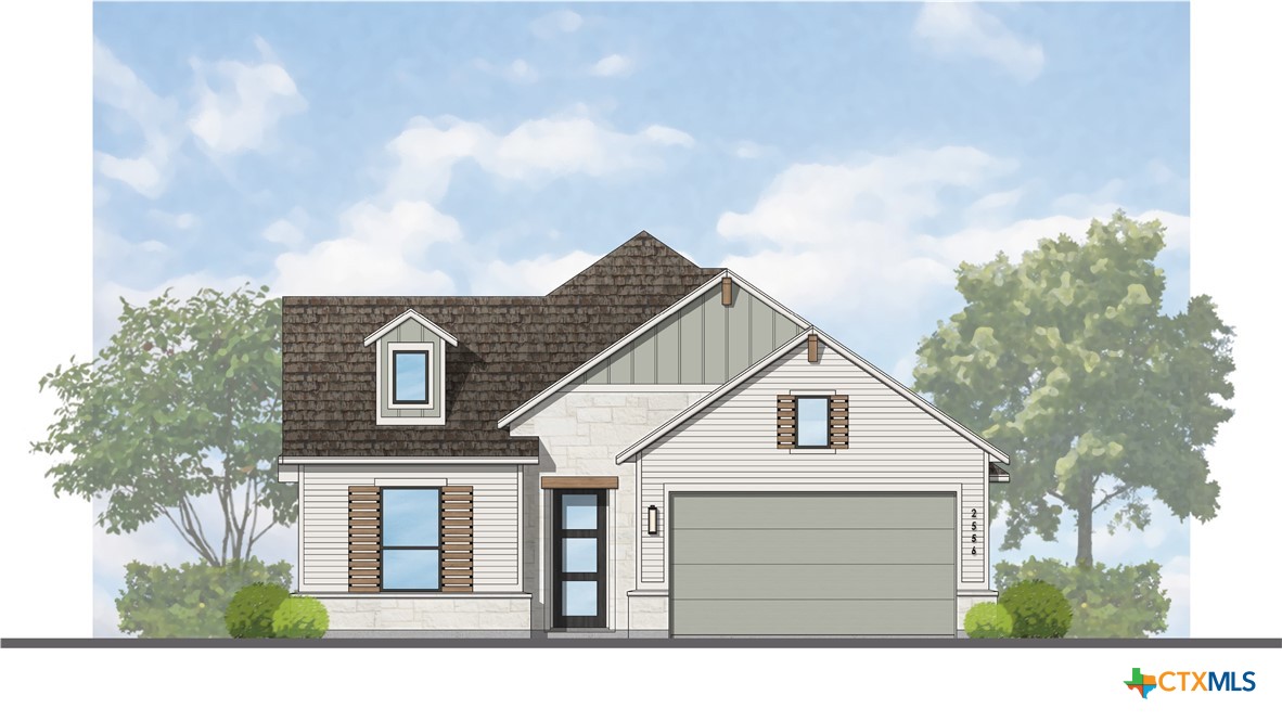 a front view of a house with a garage