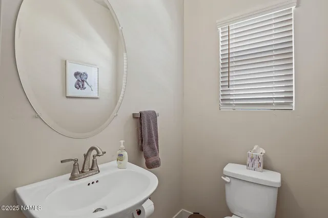 a bathroom with a toilet a sink and a mirror