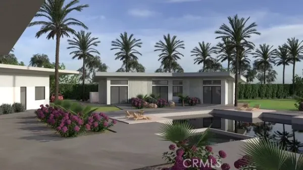 front view of a house with a patio