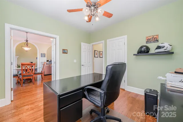 a workspace with wooden floor