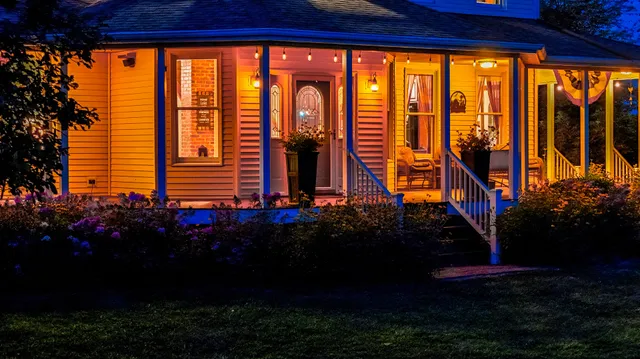 a workspace with furniture and a chandelier