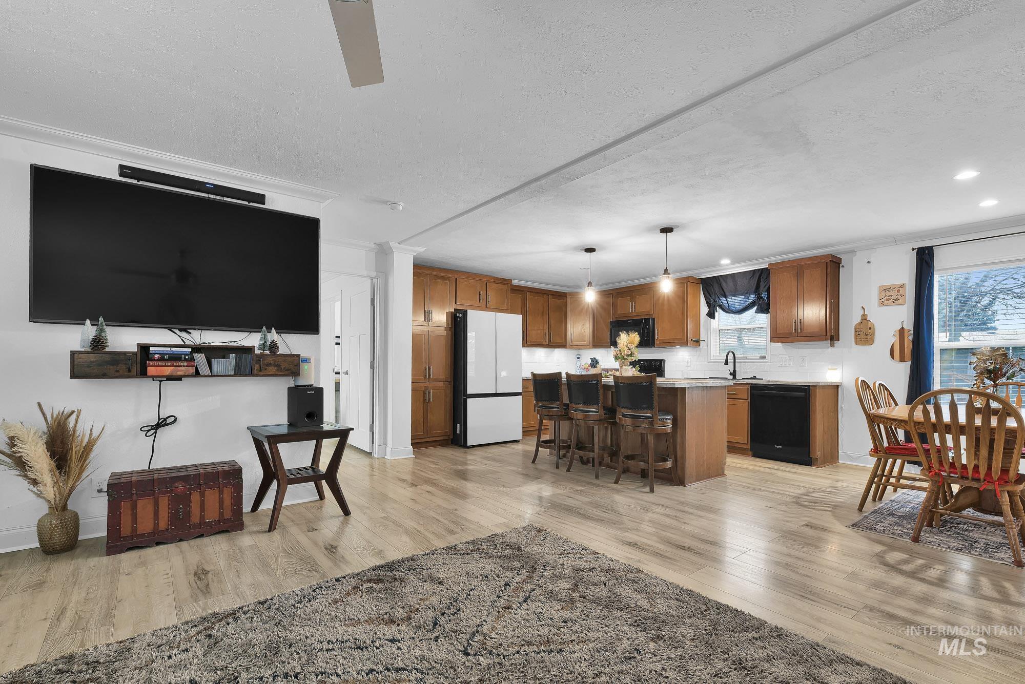 8483 West Irving Lane Boise, ID 83704 - Photo 4 of 40 Living area featuring light wood finished floors, healthy amount of natural light, and ceiling fan