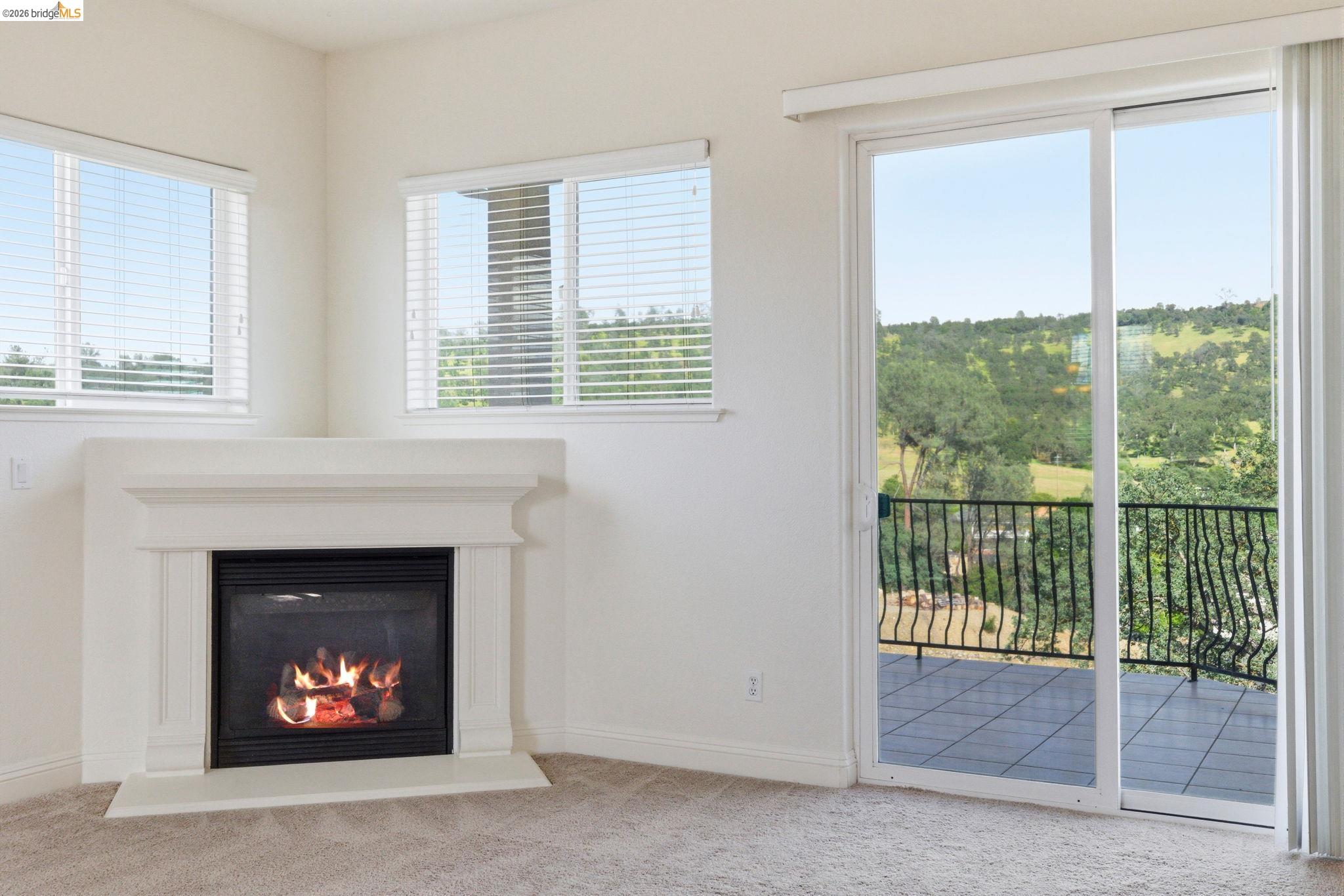 32 Apollo Lane Copperopolis, CA 95228 - Photo 13 of 58 Unfurnished living room with light colored carpet, a glass covered fireplace, and healthy amount of natural light