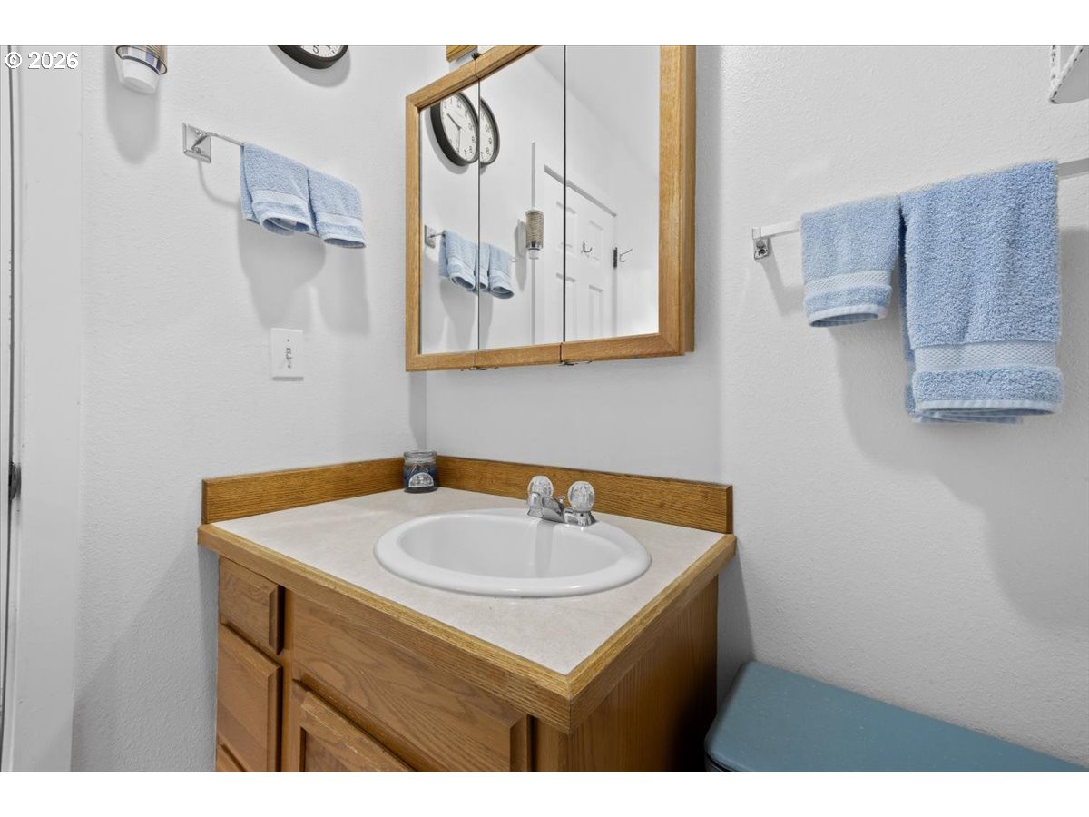 2277 Cougar Creek Road Oakland, OR 97462 - Photo 22 of 34 a bathroom with a sink and a mirror