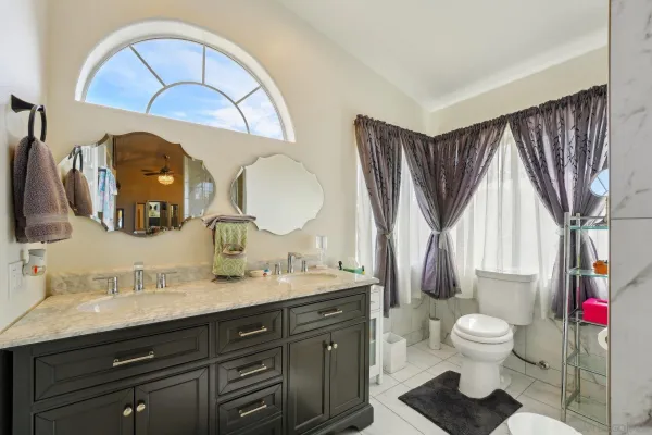 a bathroom with a toilet a sink and a mirror