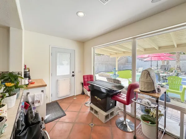 a living room with a couch and a table