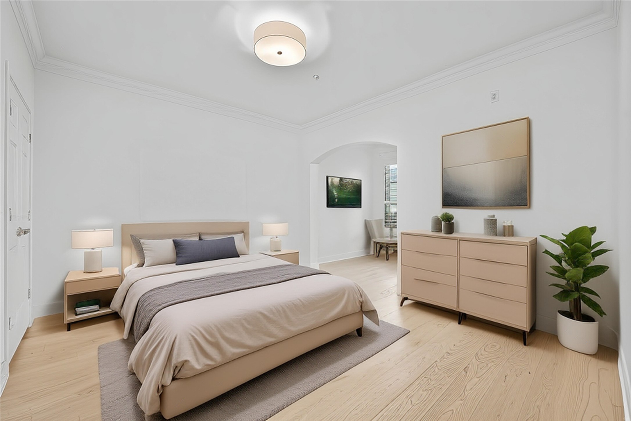 7701 Rialto Boulevard, Unit 1412 Austin, TX 78735 - Photo 16 of 30 a spacious bedroom with a bed and a flat screen tv