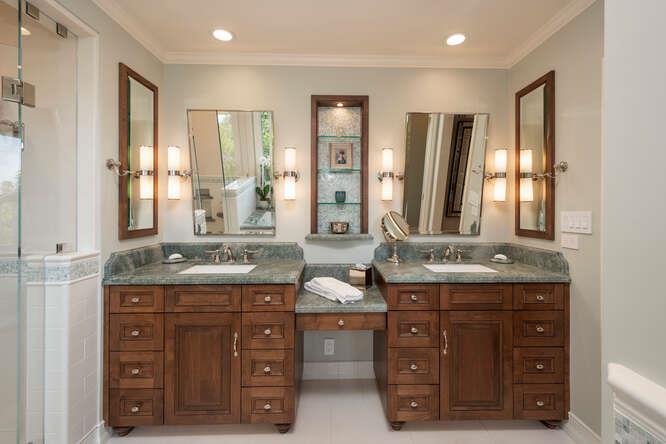 840 Longview Road Hillsborough, CA 94010 - Photo 18 of 49 a bathroom with a granite countertop sink and a mirror