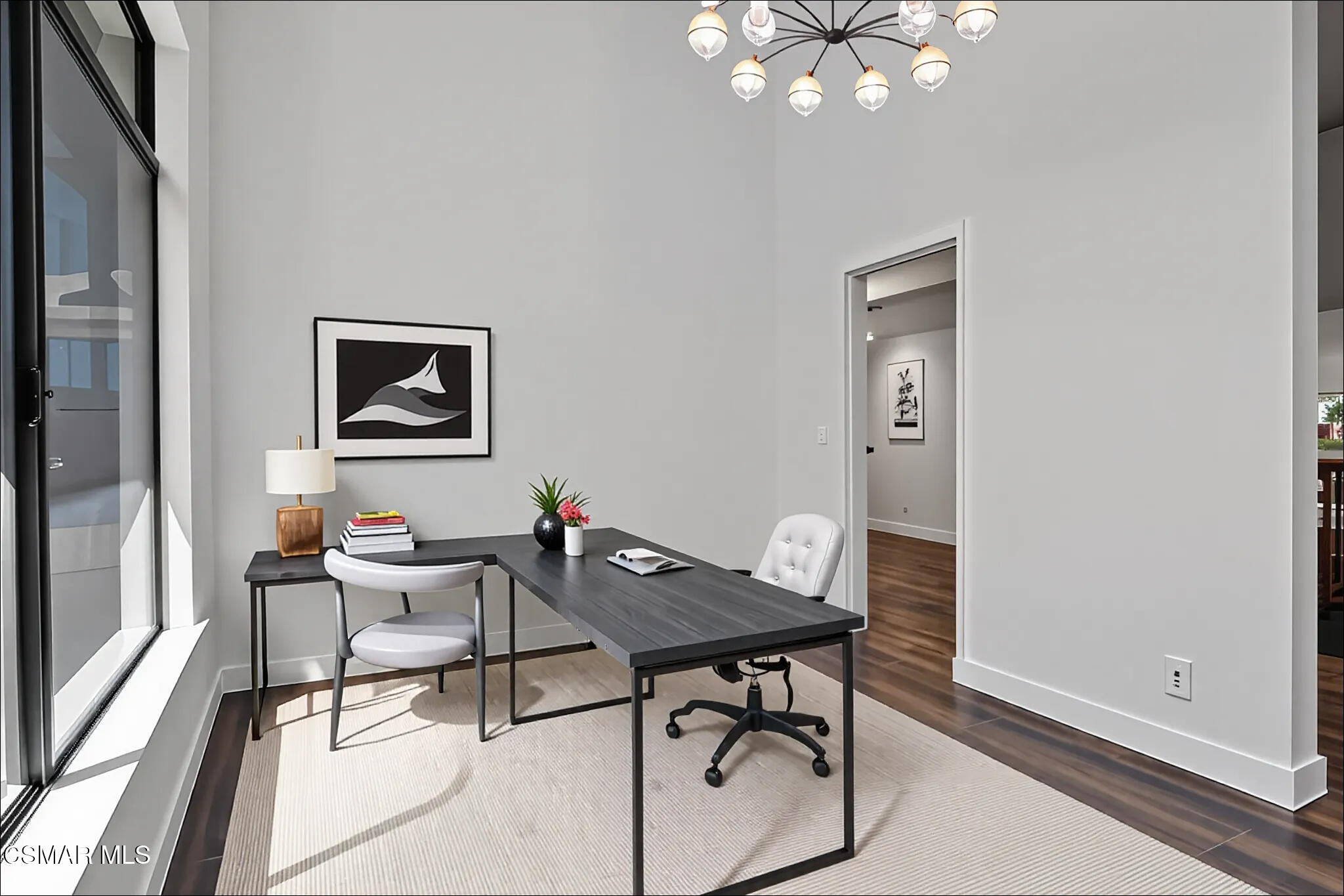 837 Hillview Circle Simi Valley, CA 93065 - Photo 16 of 37 a view of a workspace with furniture and chandelier fan