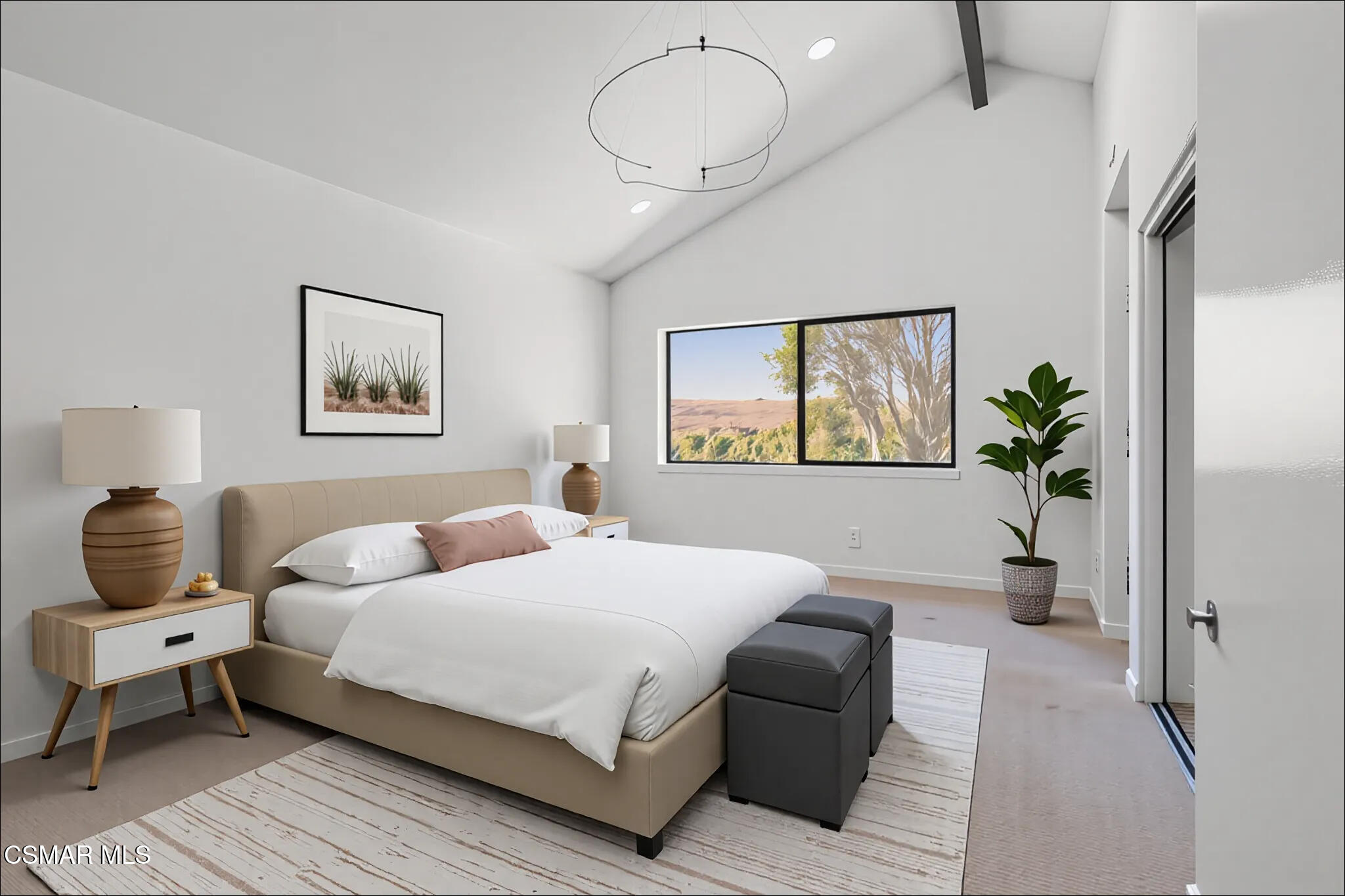 837 Hillview Circle Simi Valley, CA 93065 - Photo 23 of 37 a bedroom with a large bed and a chandelier