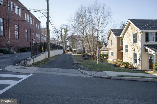a view of street with large trees