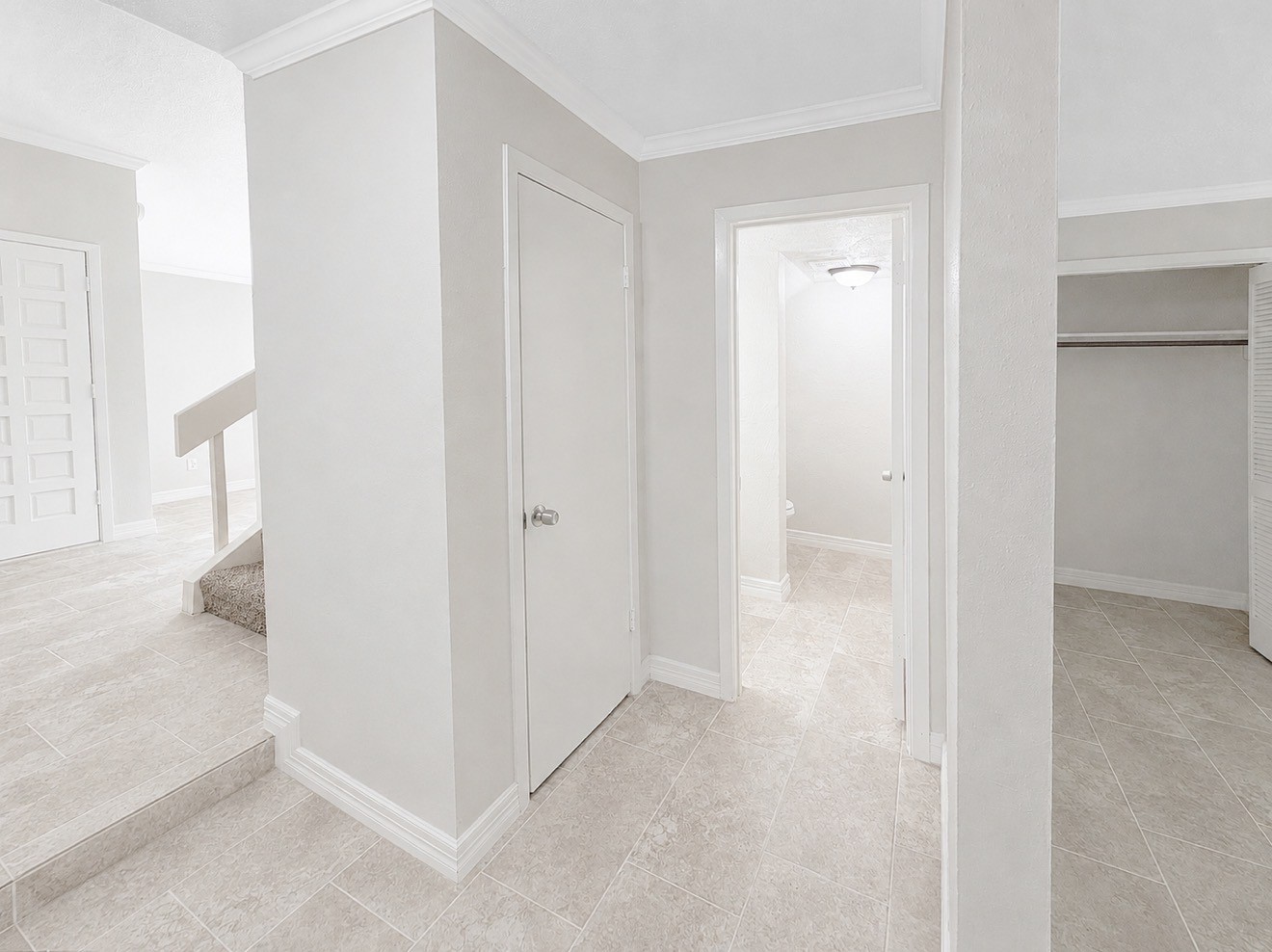 8407 Riverside Walk Lane Houston, TX 77064 - Photo 17 of 33 Updated downstairs half bath offers convenience for guests with granite countertops, white cabinetry, and modern fixtures.