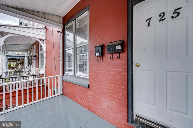 a view of a porch with a door